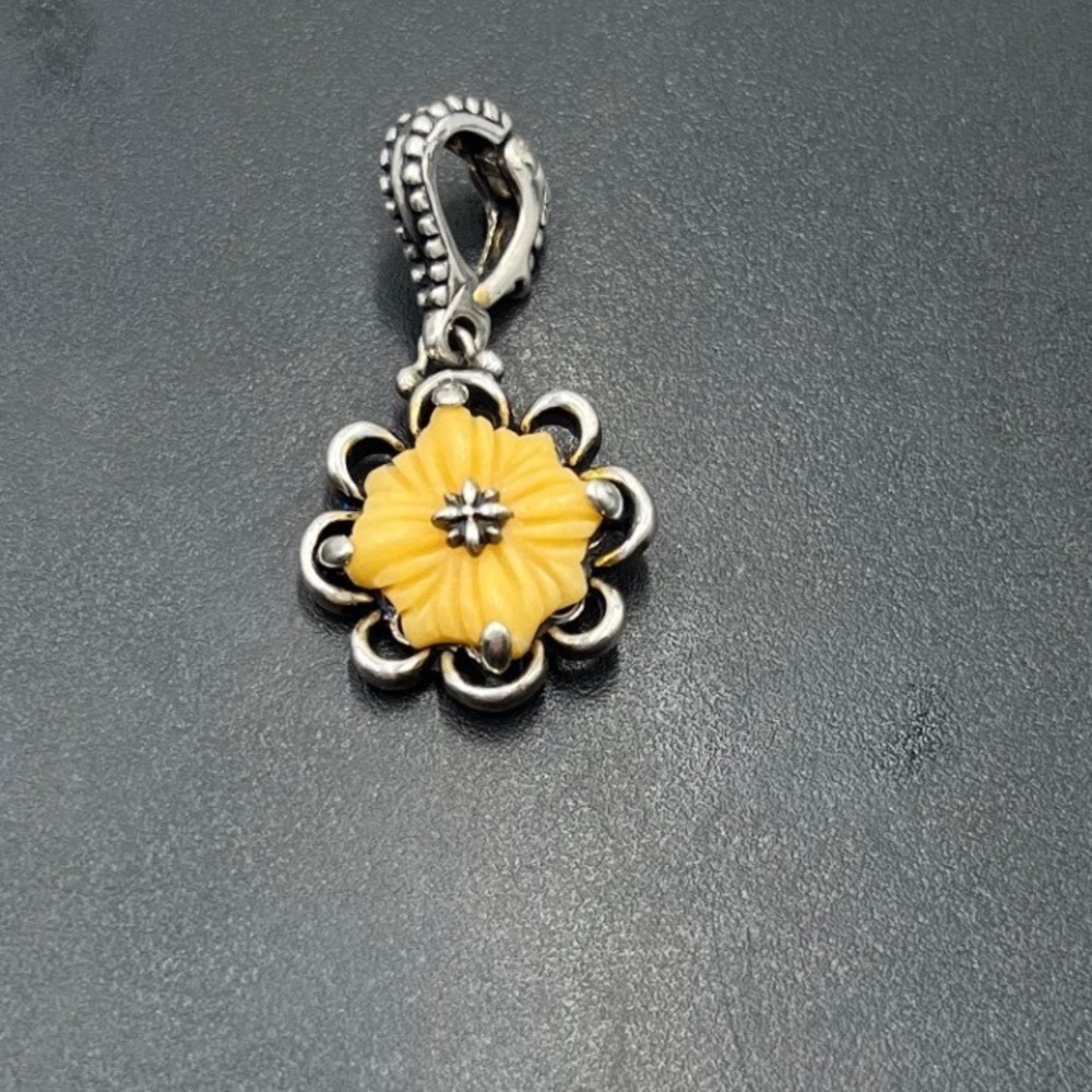 Carolyn Pollack Relios Southwest Sterling Carved Yellow Flower Charm Pendant